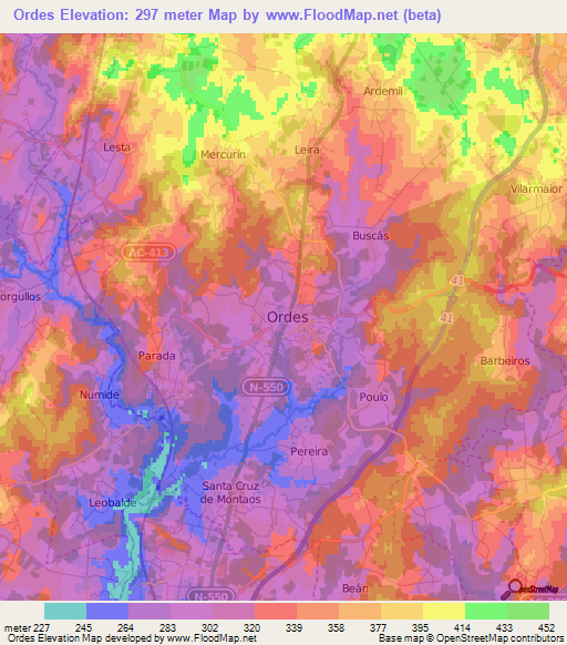 Ordes,Spain Elevation Map