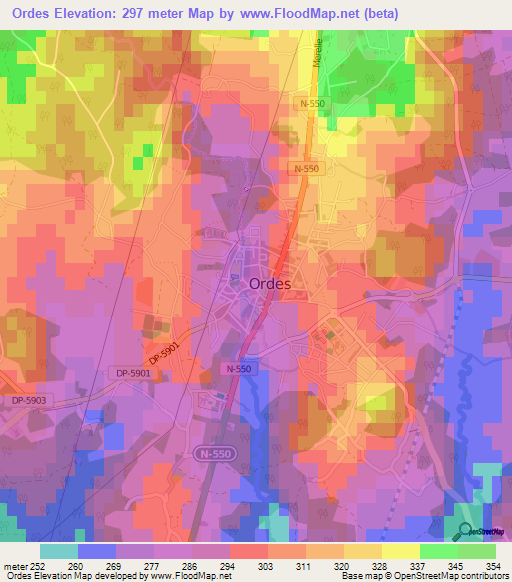 Ordes,Spain Elevation Map