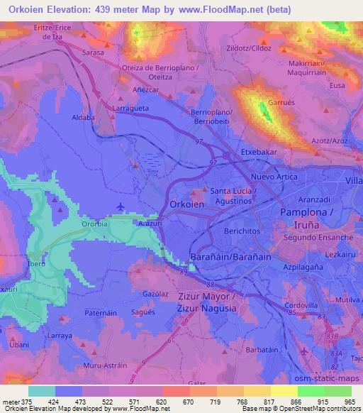 Orkoien,Spain Elevation Map