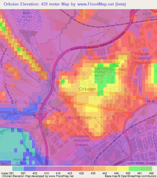 Orkoien,Spain Elevation Map