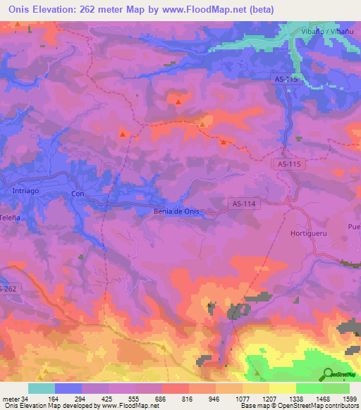 Onis,Spain Elevation Map