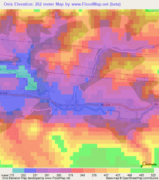 Onis,Spain Elevation Map