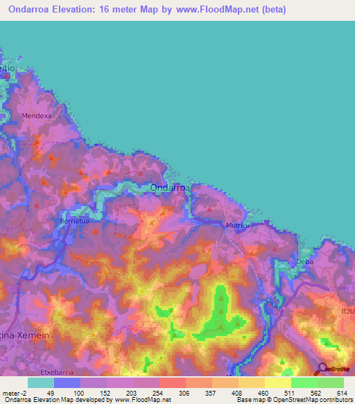 Ondarroa,Spain Elevation Map