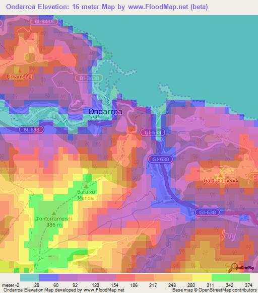 Ondarroa,Spain Elevation Map