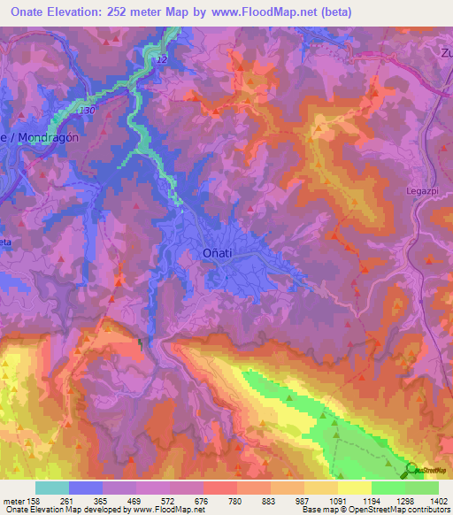 Onate,Spain Elevation Map