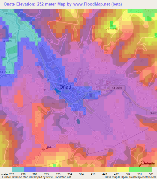 Onate,Spain Elevation Map