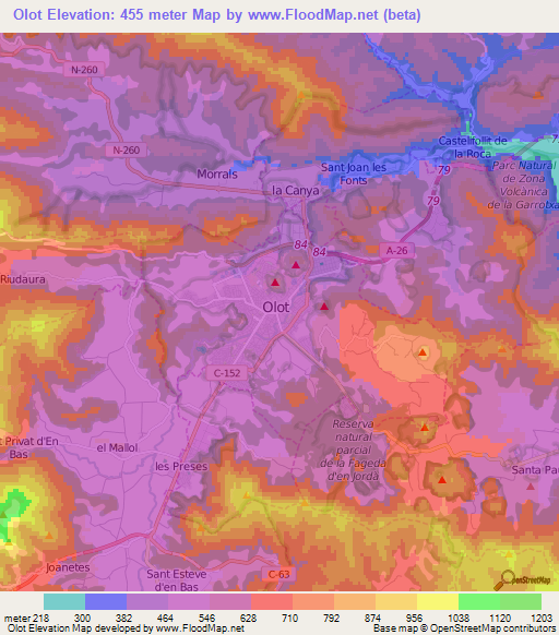 Olot,Spain Elevation Map