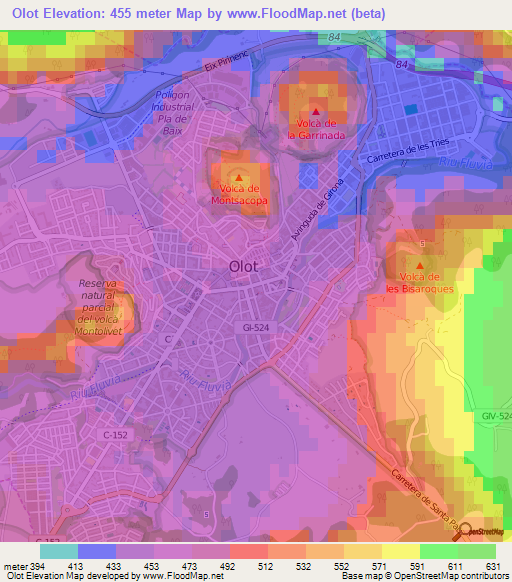 Olot,Spain Elevation Map