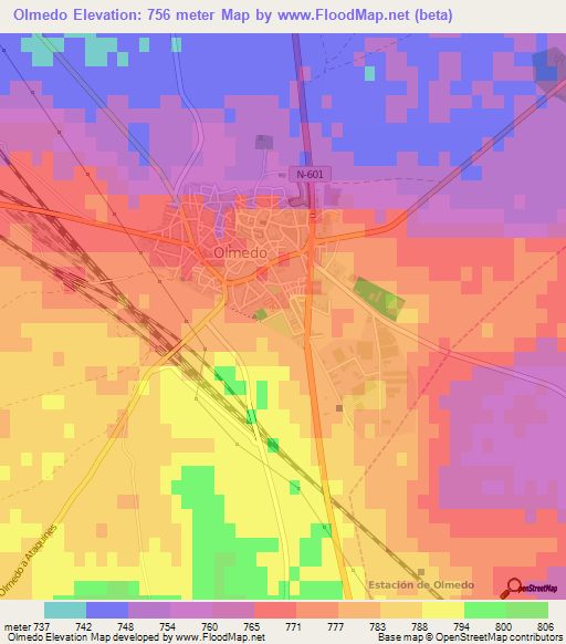 Olmedo,Spain Elevation Map