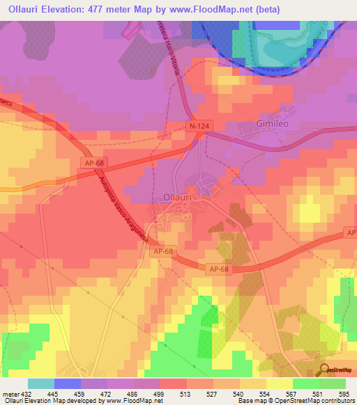 Ollauri,Spain Elevation Map