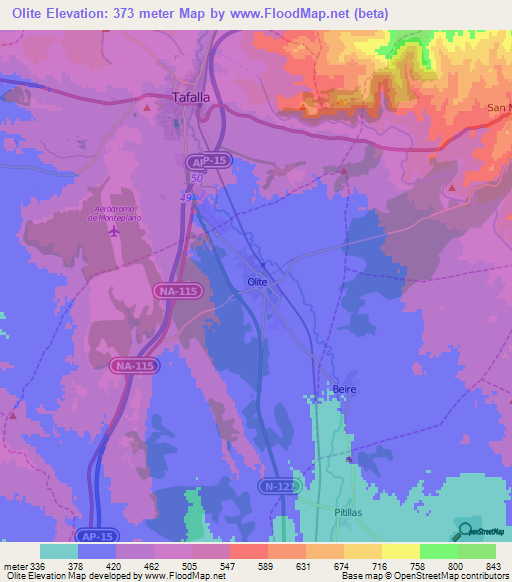 Olite,Spain Elevation Map