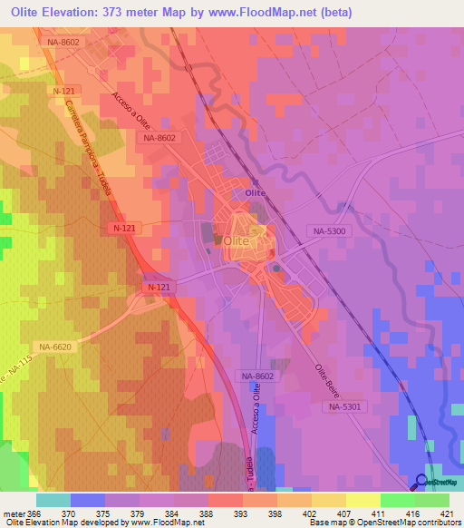 Olite,Spain Elevation Map