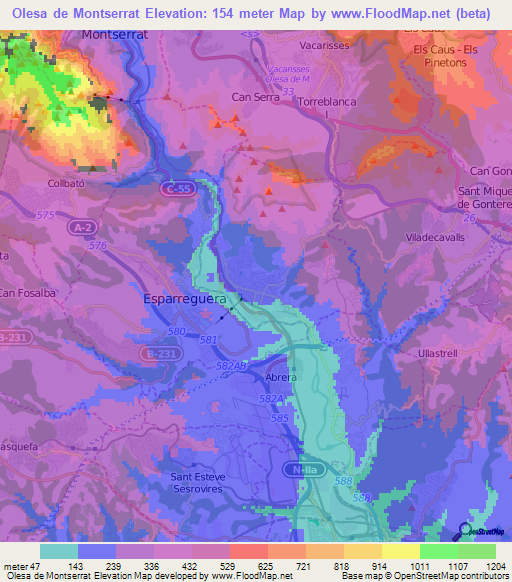 Olesa de Montserrat,Spain Elevation Map