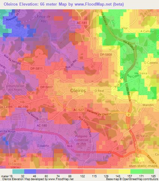 Oleiros,Spain Elevation Map