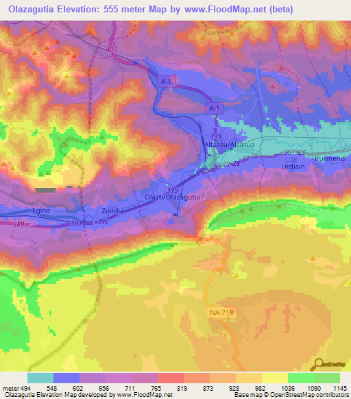 Olazagutia,Spain Elevation Map