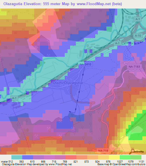 Olazagutia,Spain Elevation Map