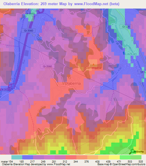 Olaberria,Spain Elevation Map