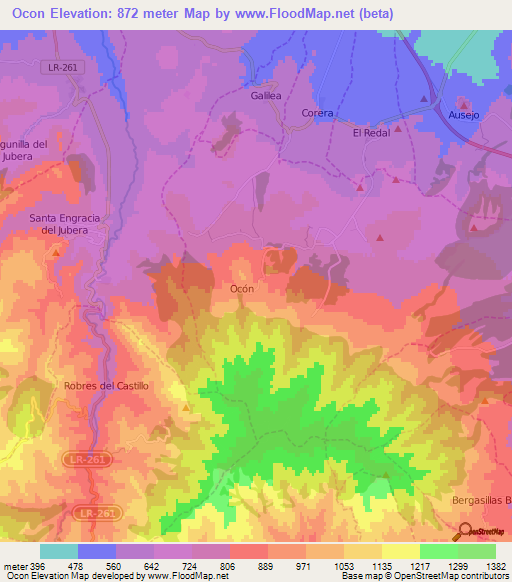 Ocon,Spain Elevation Map