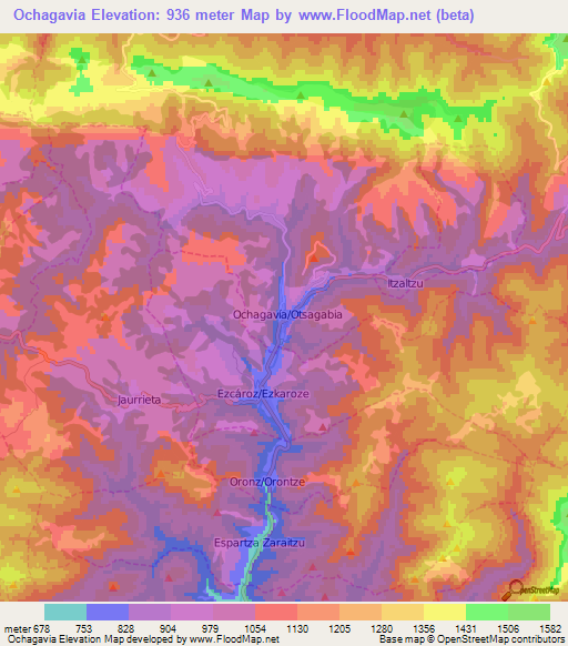 Ochagavia,Spain Elevation Map