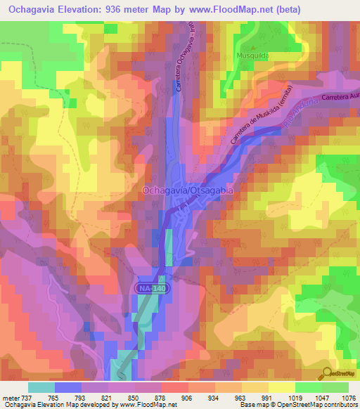 Ochagavia,Spain Elevation Map