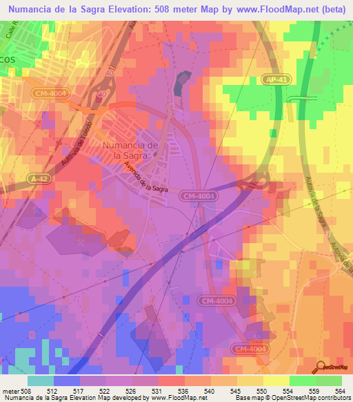 Numancia de la Sagra,Spain Elevation Map