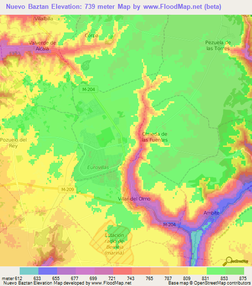 Nuevo Baztan,Spain Elevation Map