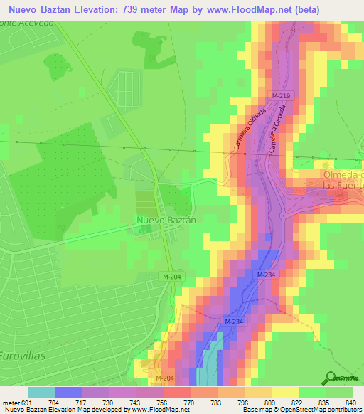 Nuevo Baztan,Spain Elevation Map