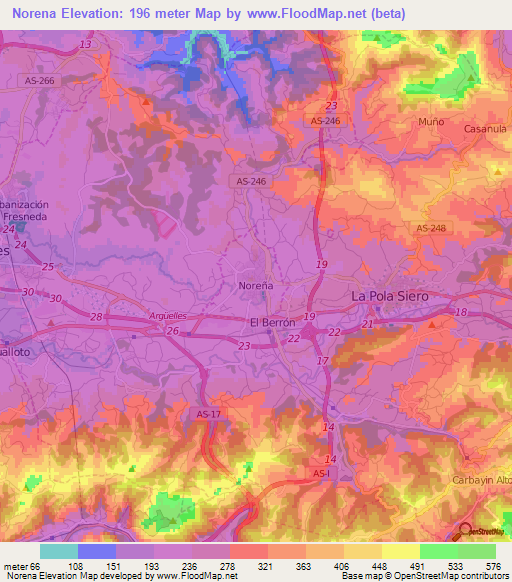 Norena,Spain Elevation Map