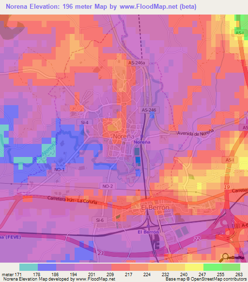 Norena,Spain Elevation Map