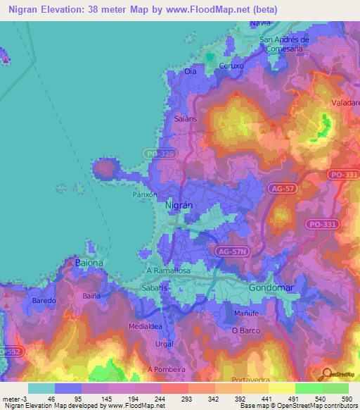 Nigran,Spain Elevation Map