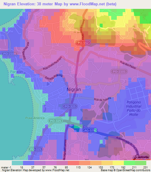 Nigran,Spain Elevation Map