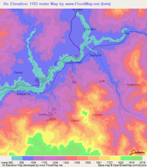 Ilic,Turkey Elevation Map