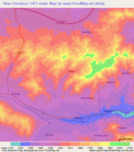 Ilhan,Turkey Elevation Map