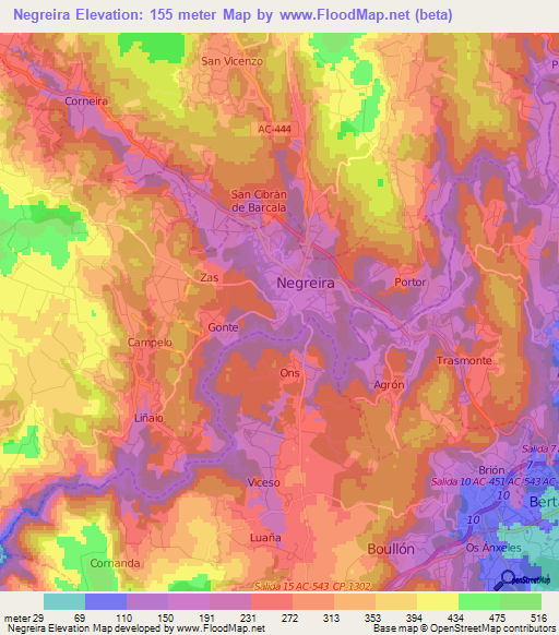 Negreira,Spain Elevation Map