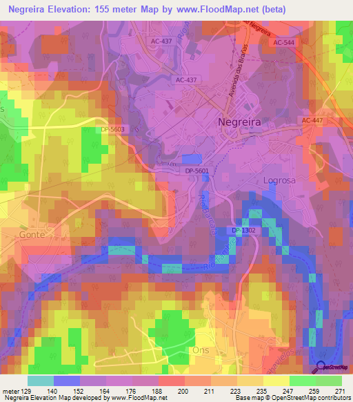 Negreira,Spain Elevation Map