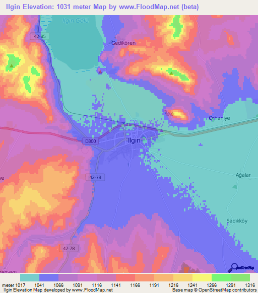 Ilgin,Turkey Elevation Map