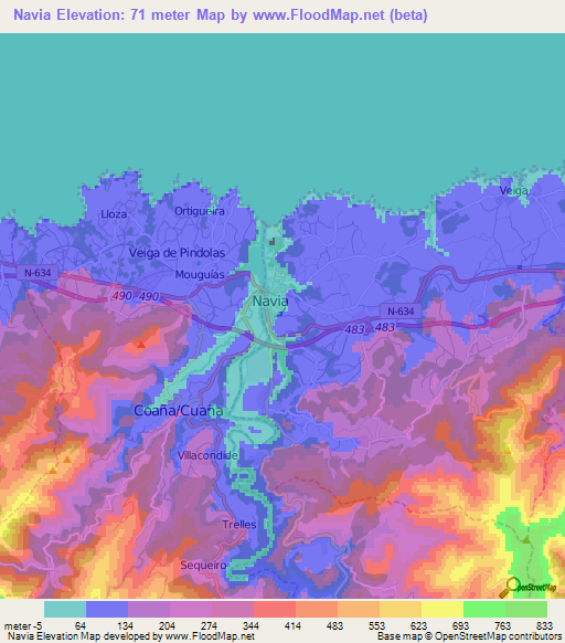 Navia,Spain Elevation Map