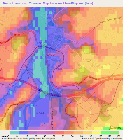 Navia,Spain Elevation Map