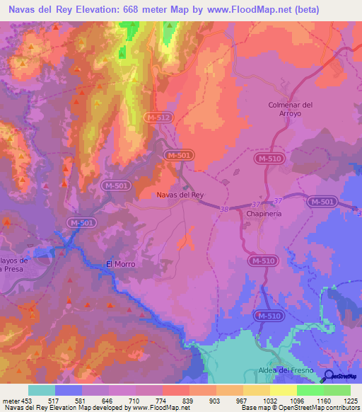 Navas del Rey,Spain Elevation Map