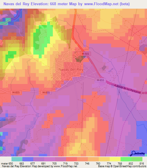 Navas del Rey,Spain Elevation Map