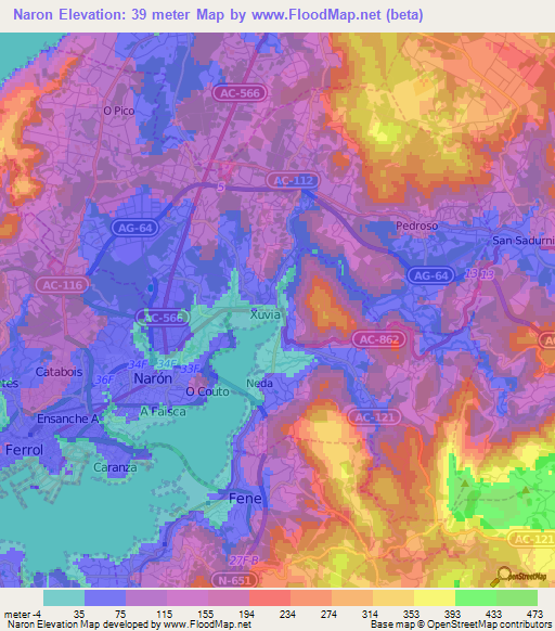 Naron,Spain Elevation Map