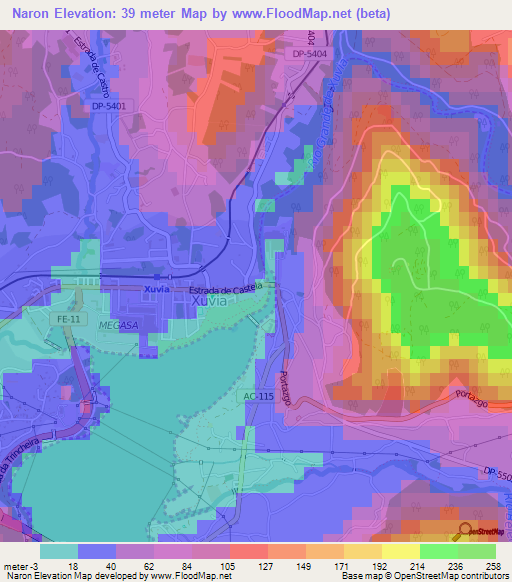 Naron,Spain Elevation Map