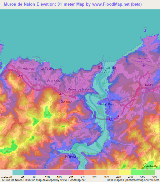 Muros de Nalon,Spain Elevation Map