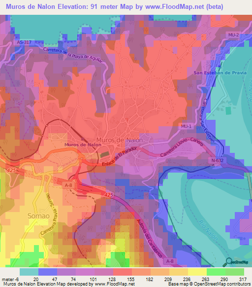 Muros de Nalon,Spain Elevation Map