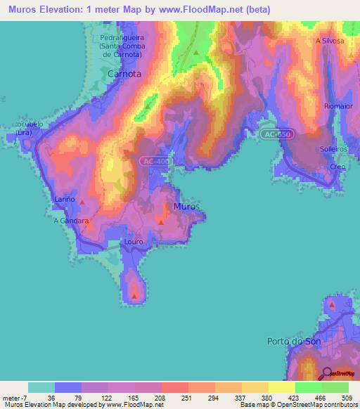 Muros,Spain Elevation Map