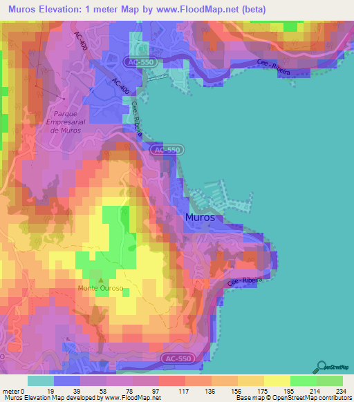 Muros,Spain Elevation Map