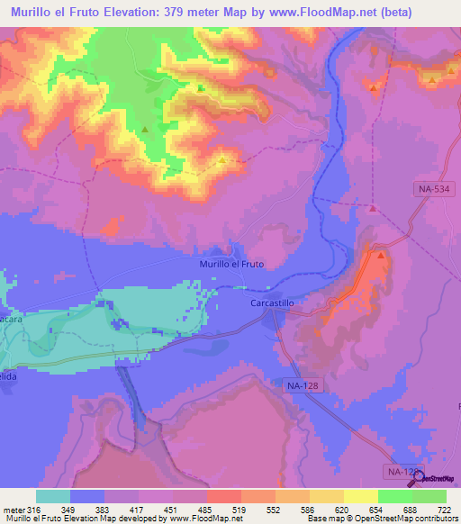 Murillo el Fruto,Spain Elevation Map