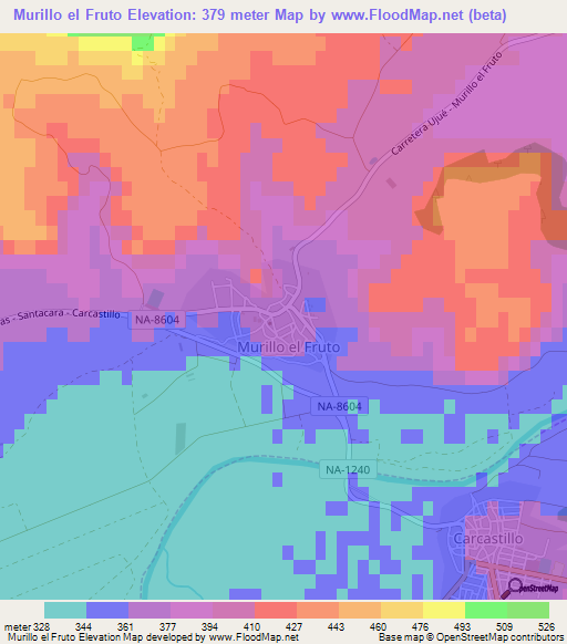 Murillo el Fruto,Spain Elevation Map