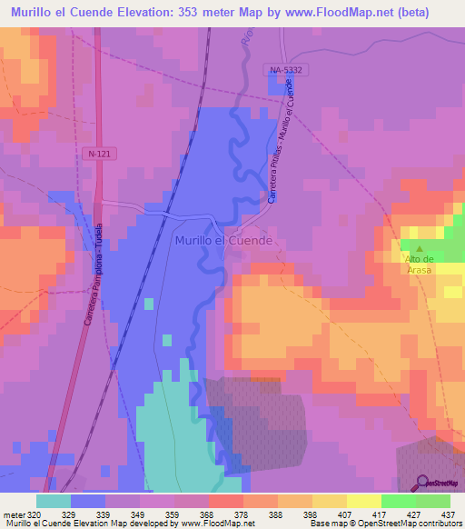 Murillo el Cuende,Spain Elevation Map
