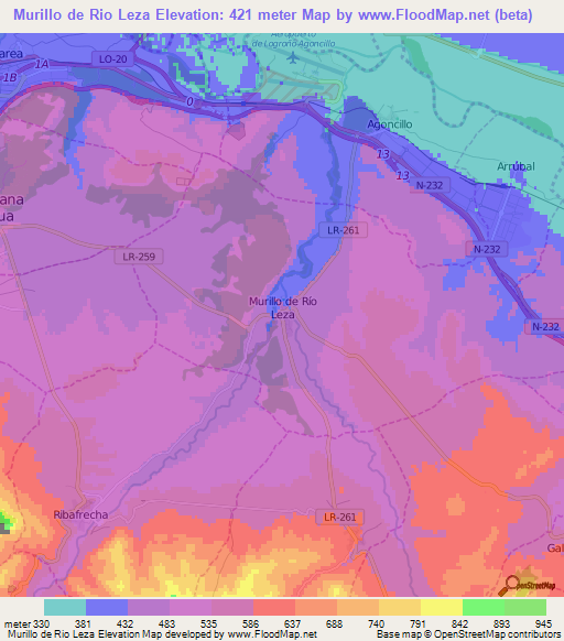 Murillo de Rio Leza,Spain Elevation Map